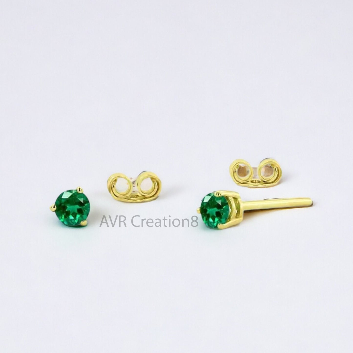 Tiny Green Emerald Diamond Stud Earrings For Her, May Gemstone Earrings, Daily Use Stud Earring, 925 Sterling Silver, Gifts For Girlfriend