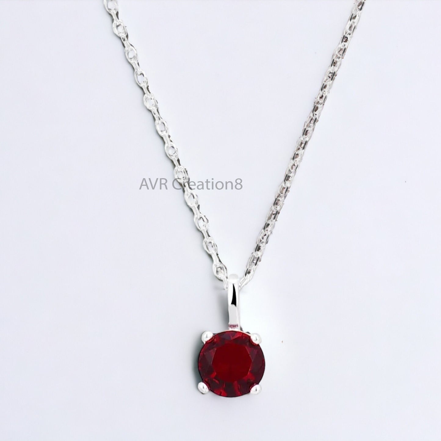 Red Ruby Round Cut Solitaire Women's Necklace Pendant, Daily Use Gemstone Pendant, Birthstone Pendant, 925 Sterling Silver, Gifts For Her