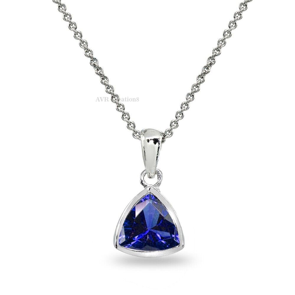 Trillion Cut Blue Sapphire Women's Necklace Pendant, Triangle Shape Pendant, Blue Gemstone Pendant, 925 Sterling Silver, Gifts For Women