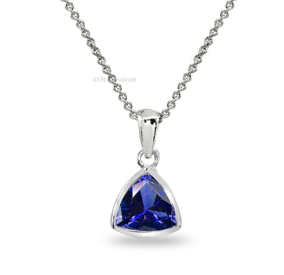 Trillion Cut Blue Sapphire Women's Necklace Pendant, Triangle Shape Pendant, Blue Gemstone Pendant, 925 Sterling Silver, Gifts For Women