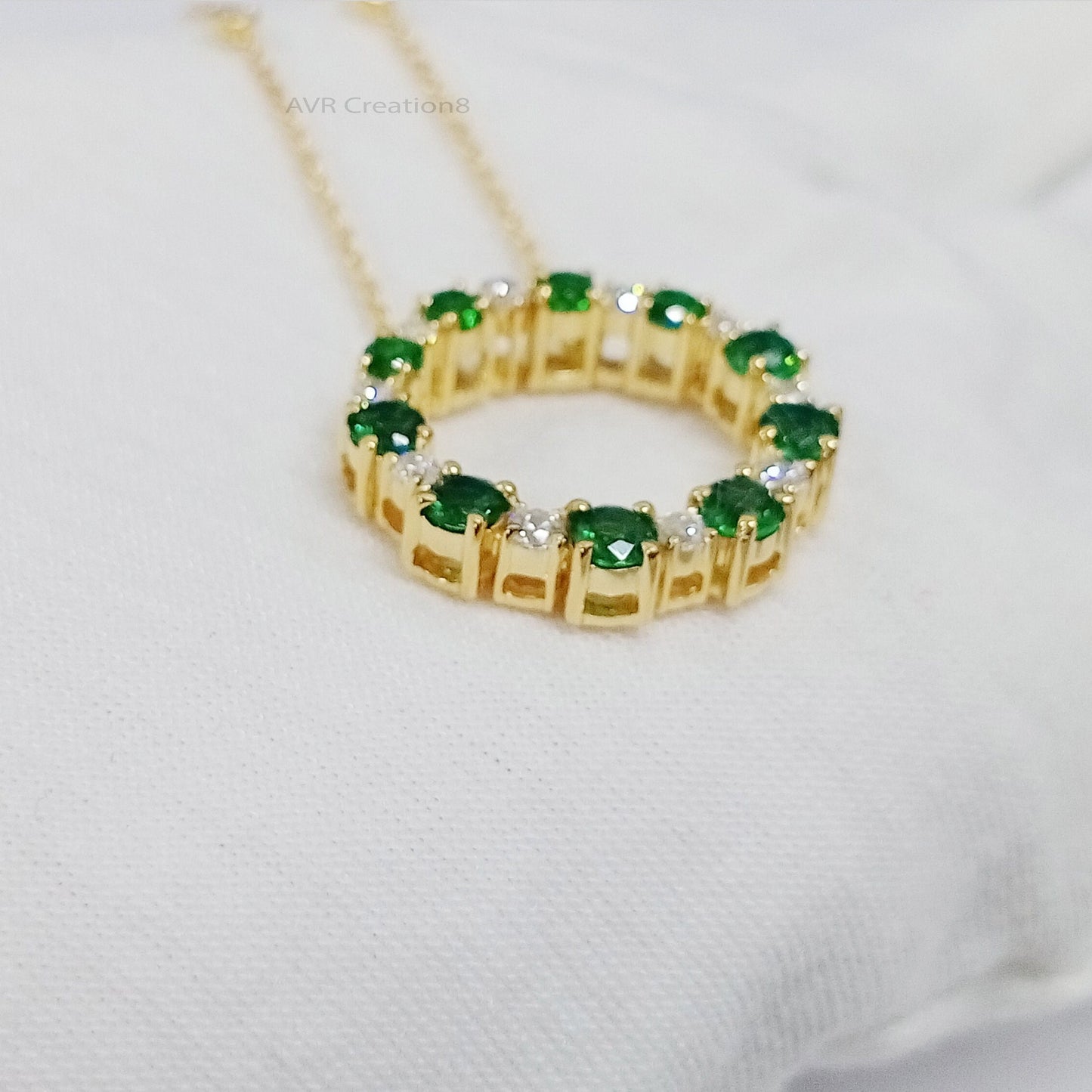 Emerald Circle Necklace, Eternity Ring Pendant, Dainty Green Gemstone Necklace, May Birthstone Gift, Cz Eternity Necklace, Gift For Her