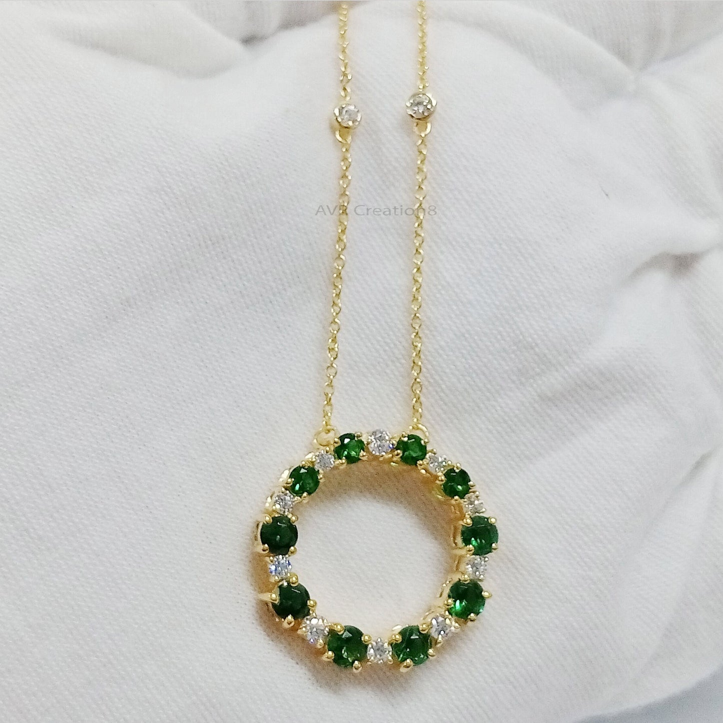 Emerald Circle Necklace, Eternity Ring Pendant, Dainty Green Gemstone Necklace, May Birthstone Gift, Cz Eternity Necklace, Gift For Her
