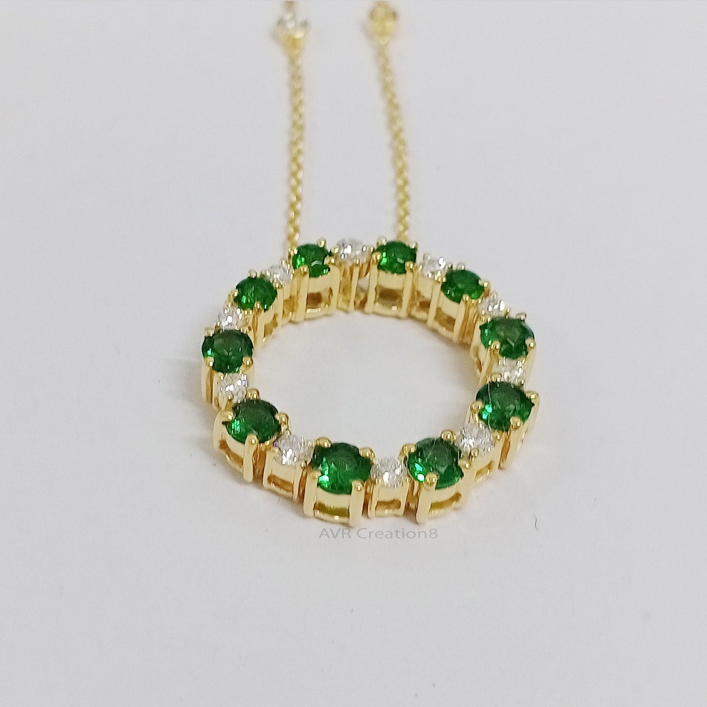 Emerald Circle Necklace, Eternity Ring Pendant, Dainty Green Gemstone Necklace, May Birthstone Gift, Cz Eternity Necklace, Gift For Her