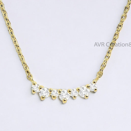 Cluster Diamond Bar Women's Necklace Pendant, Daily Use Pendant Necklace, Dainty Diamond Pendant, 925 Sterling Silver, Anniversary Gifts