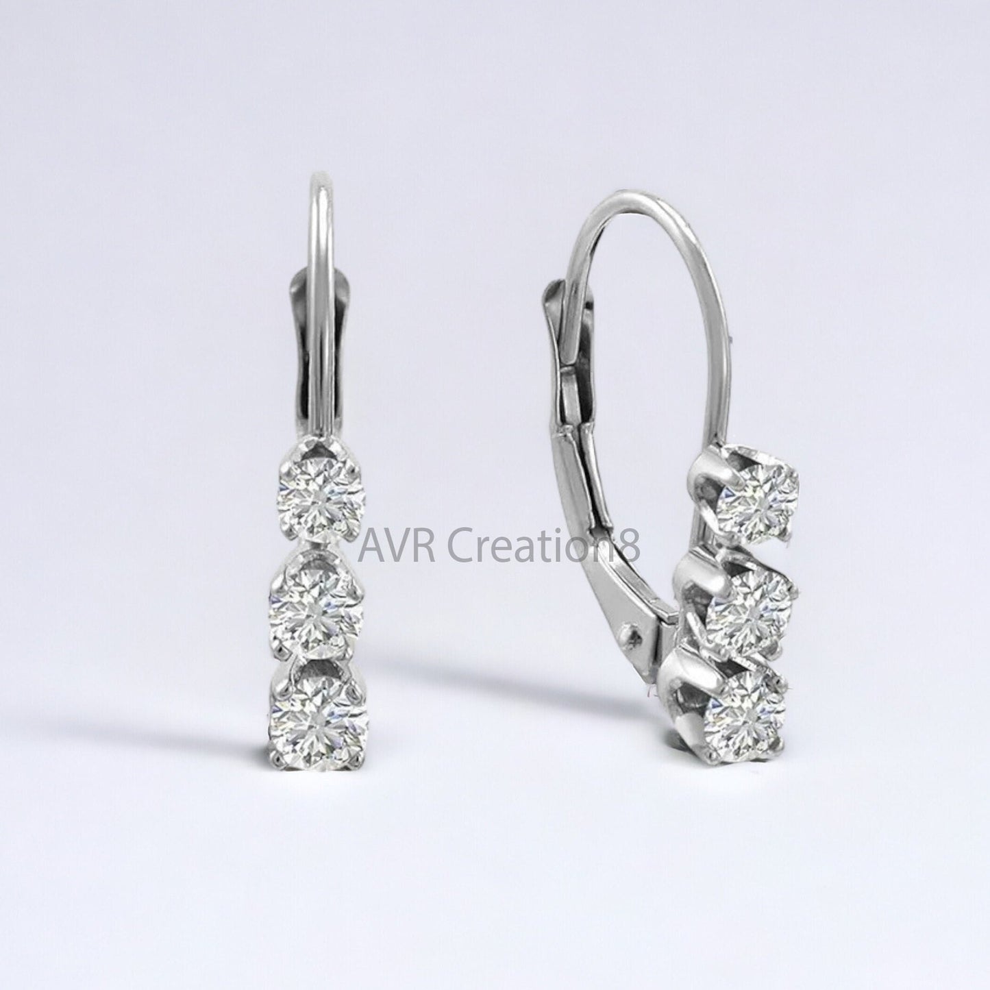Three Stone Round Cut Dainty Diamond Huggie Hoop Earrings For Women, Minimalist Earrings, 14K White Gold Plated, Mothers Day Gifts Earrings