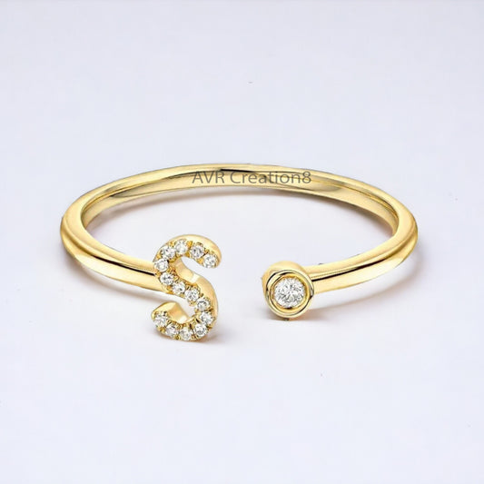 Personalized "S" Initial Letter Diamond Ring, Dainty Diamond Ring, Minimalist Ring, Personalized Gifts, Initial Ring, Gifts, Customized Ring
