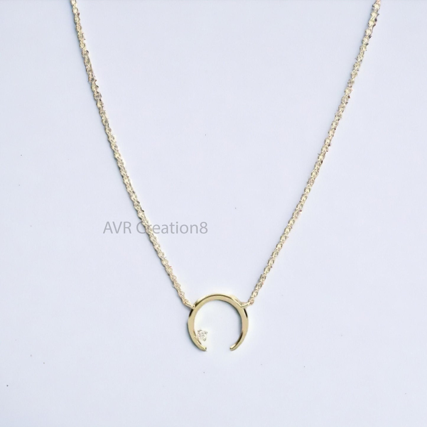 Half Moon Shape Dainty Diamond Necklace Pendant For Her, Diamond Pendant, Daily Use Pendant, 925 Sterling Silver, Anniversary Gifts