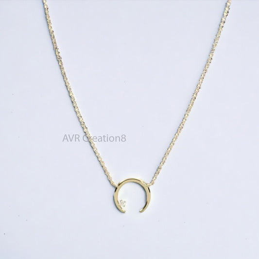 Half Moon Shape Dainty Diamond Necklace Pendant For Her, Diamond Pendant, Daily Use Pendant, 925 Sterling Silver, Anniversary Gifts