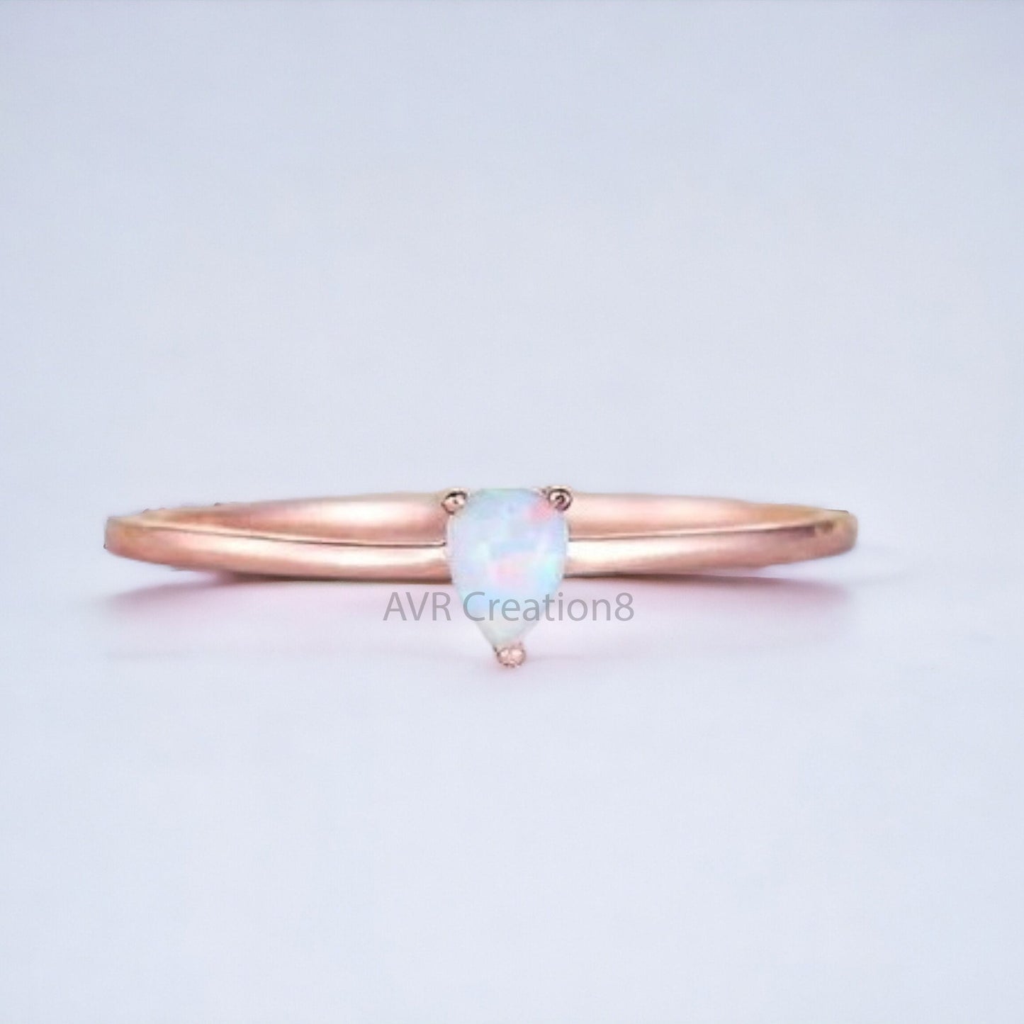 Opal Pear Ring, Teardrop Opal Ring, Pear Cut Opal Wedding Ring, Pear Shaped Gemstone Ring, 14k Rose Gold Dainty Opal Ring Size 7,  Opal Ring