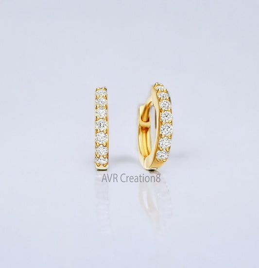 Minimalist Diamond Women's Huggie Hoop Earrings, Daily Use Earrings, Dainty Diamond Earrings, 925 Sterling Silver, Handmade Gifts For Women