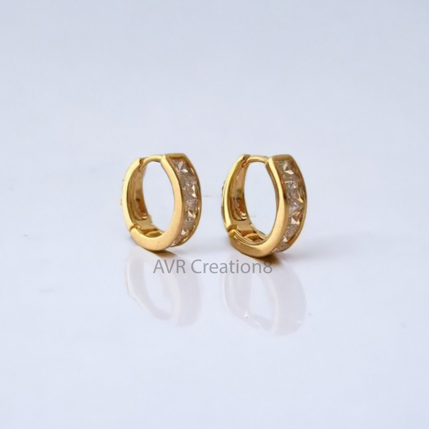 Princess Cut Dainty Diamond Huggie Hoop Earrings, Daily Use Earrings, Minimalist Earrings, 14K Yellow Gold Plated, Birthday Gifts For Women