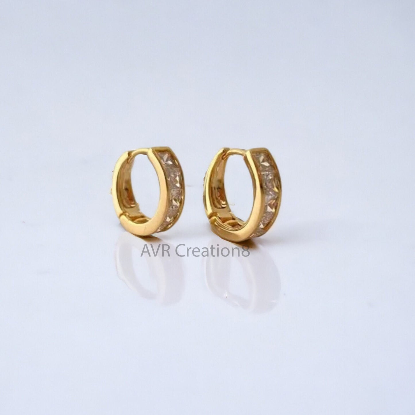 Princess Cut Dainty Diamond Huggie Hoop Earrings, Daily Use Earrings, Minimalist Earrings, 14K Yellow Gold Plated, Birthday Gifts For Women