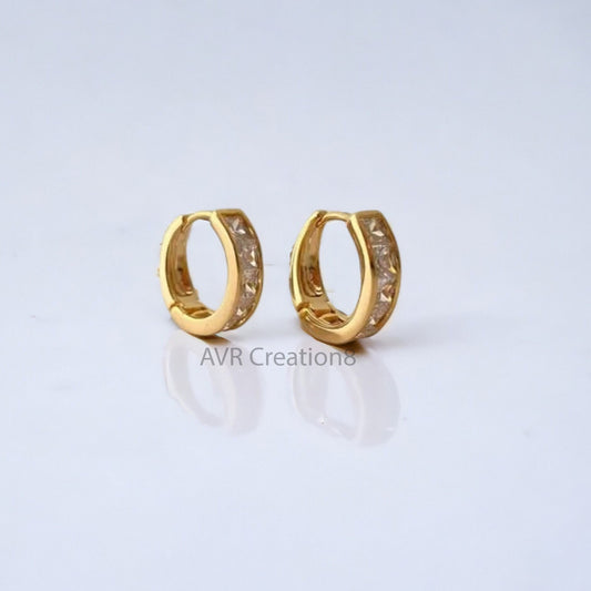 Princess Cut Dainty Diamond Huggie Hoop Earrings, Daily Use Earrings, Minimalist Earrings, 14K Yellow Gold Plated, Birthday Gifts For Women