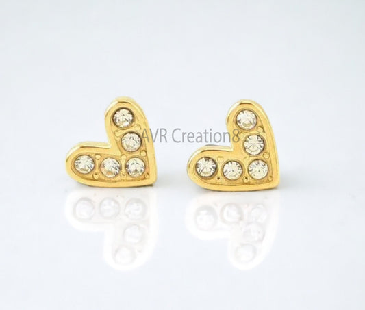 Heart Shape Mini Diamond Stud Earrings For Her, Dainty Diamond Earrings, Solitaire Heart Earrings, 14K Yellow Gold Plated, Mothers Day Gifts