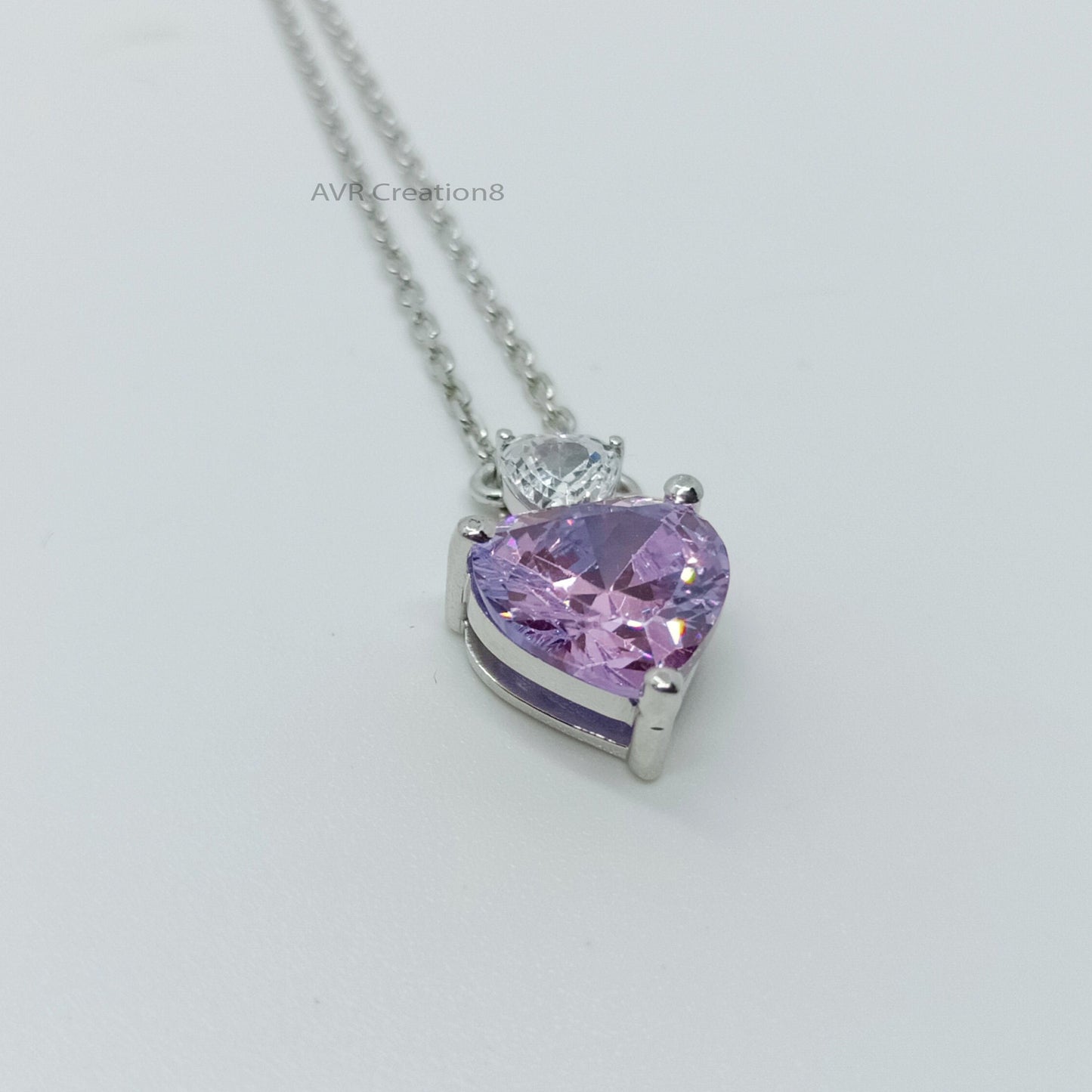 Heart Shaped Amethyst Pendant Necklace, Purple Birthstone Pendant For Her, 14k White Gold Plated, Pendant For Women, Dainty Love Pendant