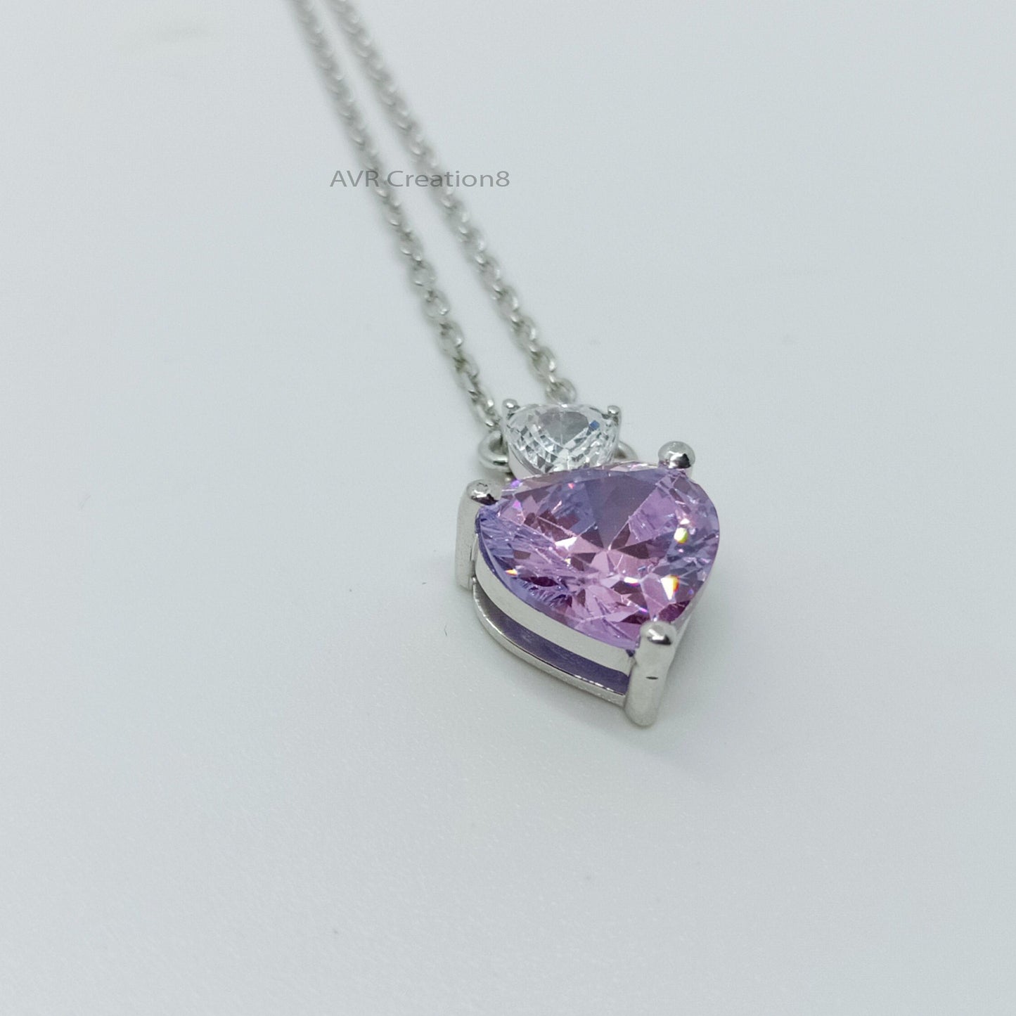 Heart Shaped Amethyst Pendant Necklace, Purple Birthstone Pendant For Her, 14k White Gold Plated, Pendant For Women, Dainty Love Pendant