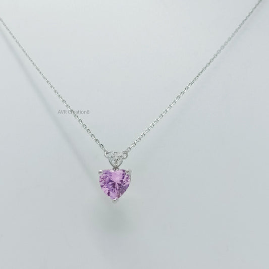 Heart Shaped Amethyst Pendant Necklace, Purple Birthstone Pendant For Her, 14k White Gold Plated, Pendant For Women, Dainty Love Pendant