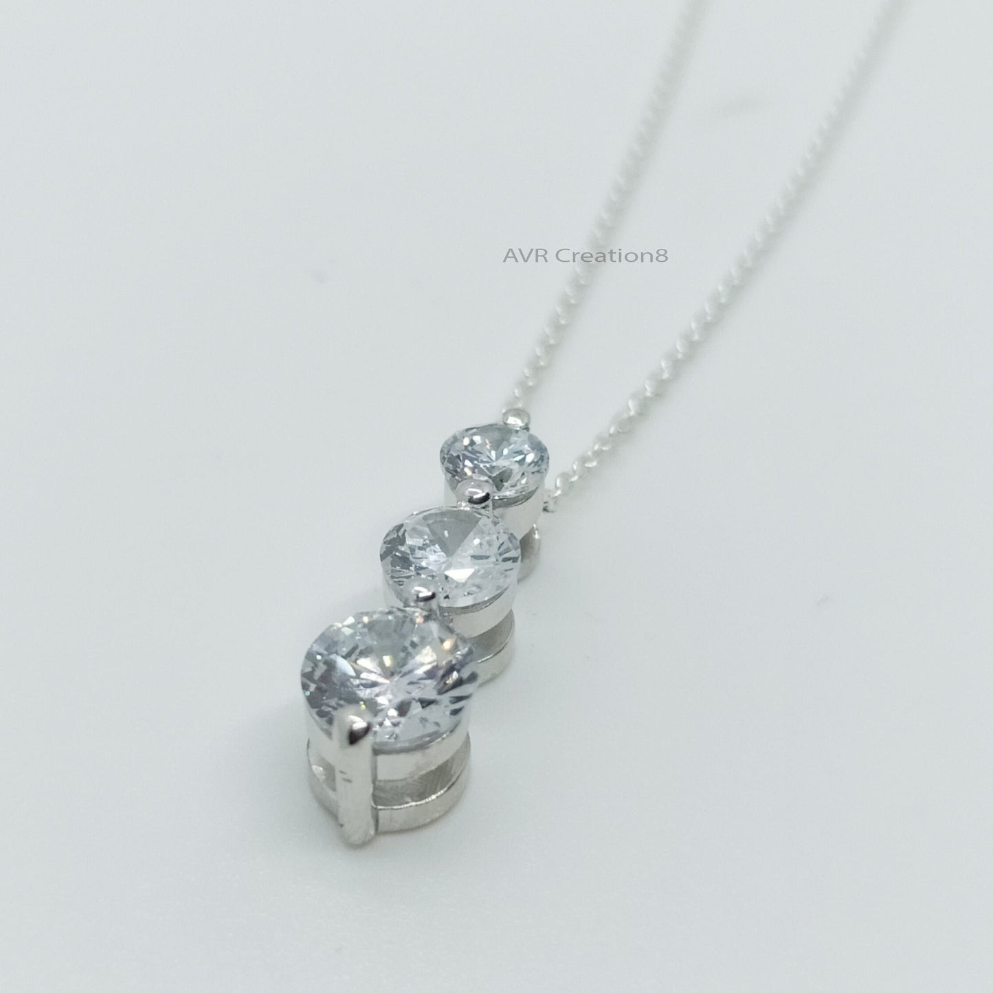 Three Stone Moissanite Necklace | Moissanite Pendant | 925 Sterling Silver | Past Present Future Necklace | Gift for Her | Birthday Gift
