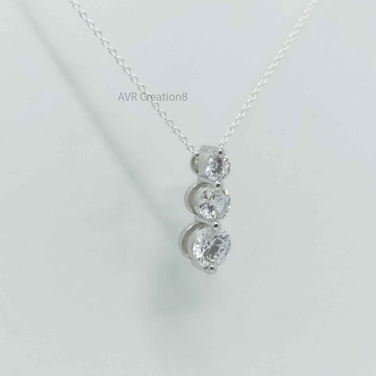 Three Stone Moissanite Necklace | Moissanite Pendant | 925 Sterling Silver | Past Present Future Necklace | Gift for Her | Birthday Gift
