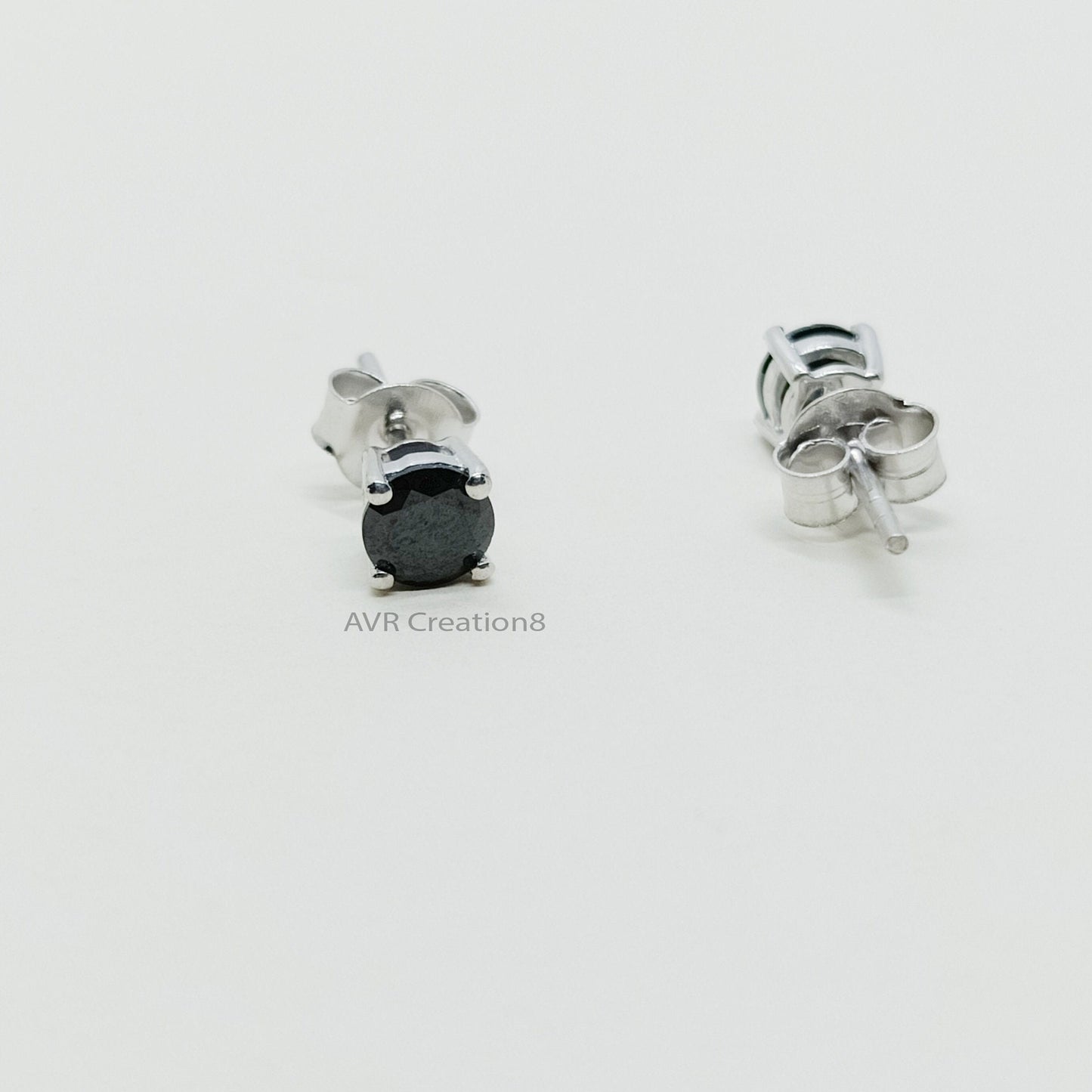 Black Diamond Stud Earrings | Black Gemstone Studs | 925 Sterling Silver | Pushback Earrings | Prong Set Earrings | Gifts For Girlfriend