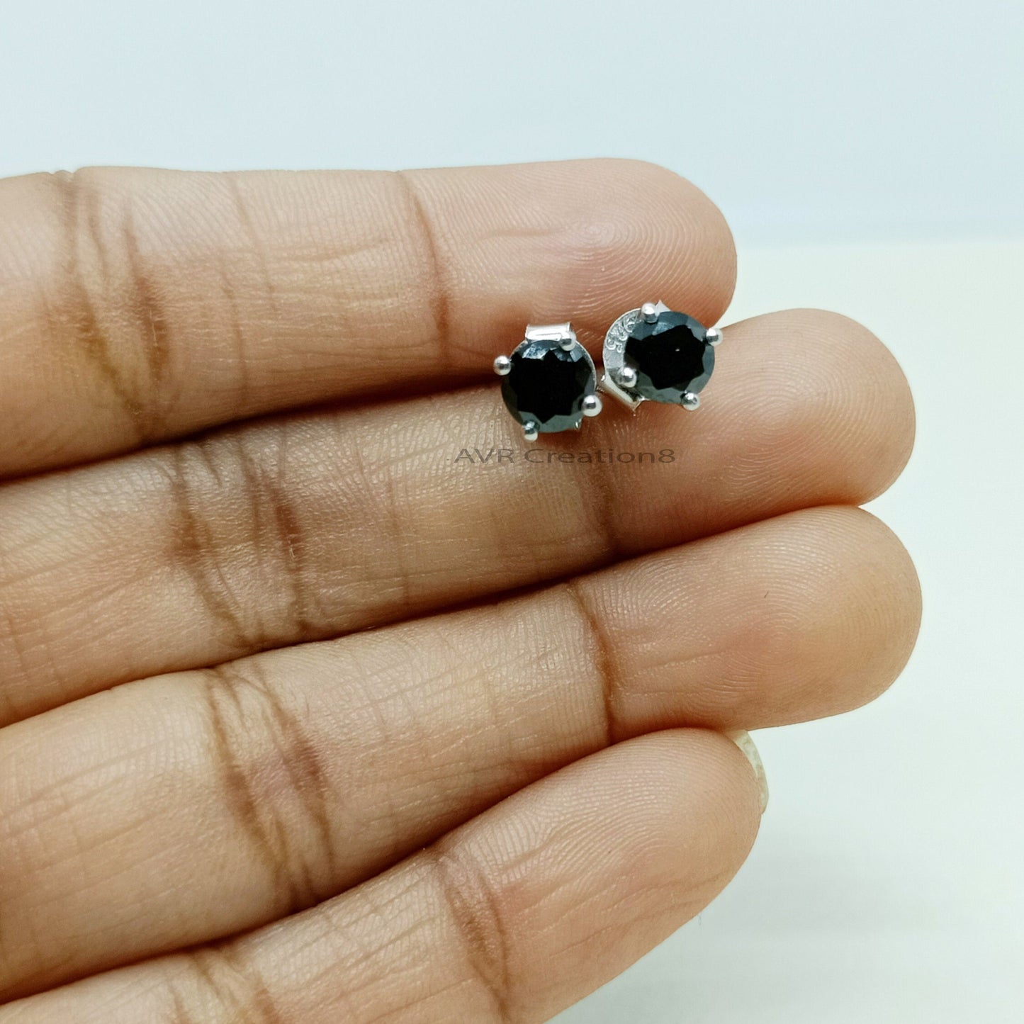Black Diamond Stud Earrings | Black Gemstone Studs | 925 Sterling Silver | Pushback Earrings | Prong Set Earrings | Gifts For Girlfriend