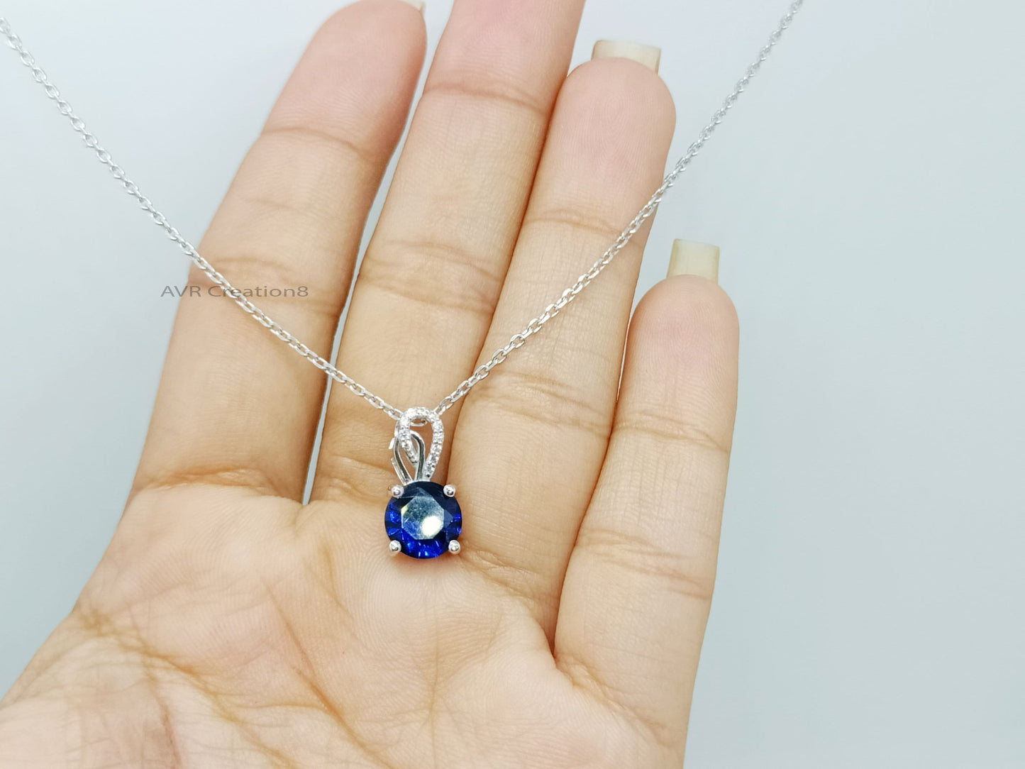 Blue Sapphire & Diamond Necklace Pendant | Minimalist Blue Gemstone Pendant | 925 Sterling Silver | Pendant For Women | September Birthstone