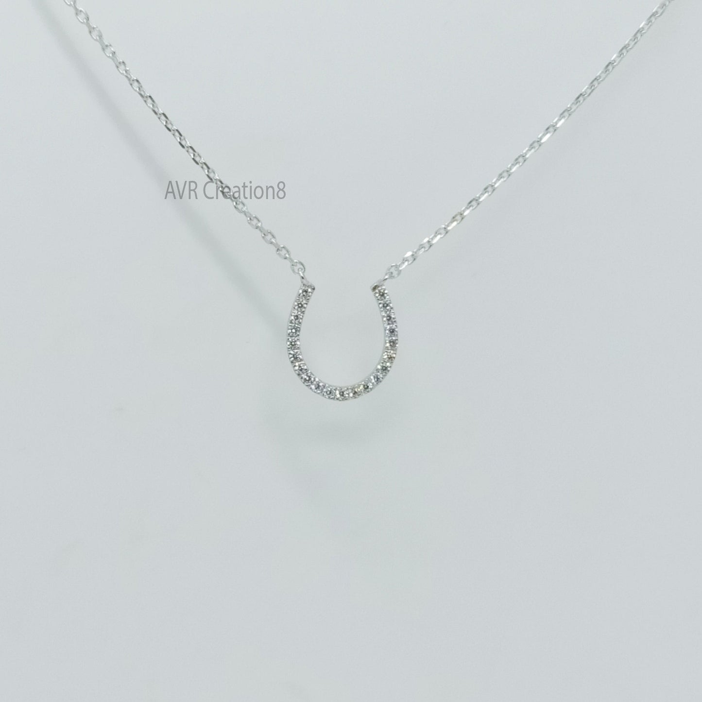 Diamond Horseshoe Necklace, Dainty Chain Horseshoe Necklace, Charm Good Luck Pendant, 14K White Gold Plated, Mothers Day Gifts For Mom