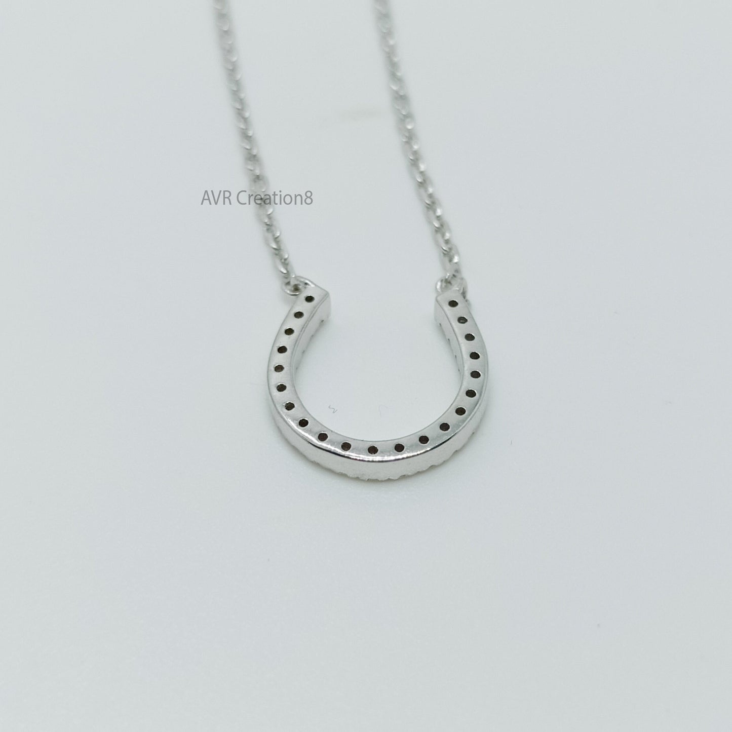 Diamond Horseshoe Necklace, Dainty Chain Horseshoe Necklace, Charm Good Luck Pendant, 14K White Gold Plated, Mothers Day Gifts For Mom
