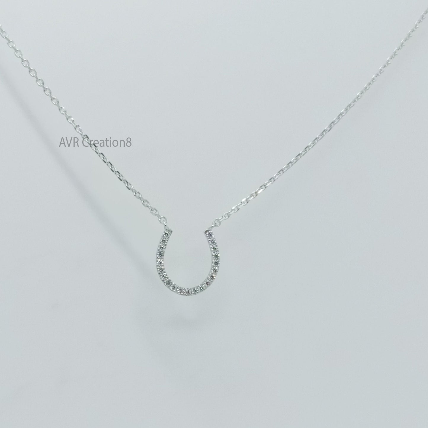 Diamond Horseshoe Necklace, Dainty Chain Horseshoe Necklace, Charm Good Luck Pendant, 14K White Gold Plated, Mothers Day Gifts For Mom