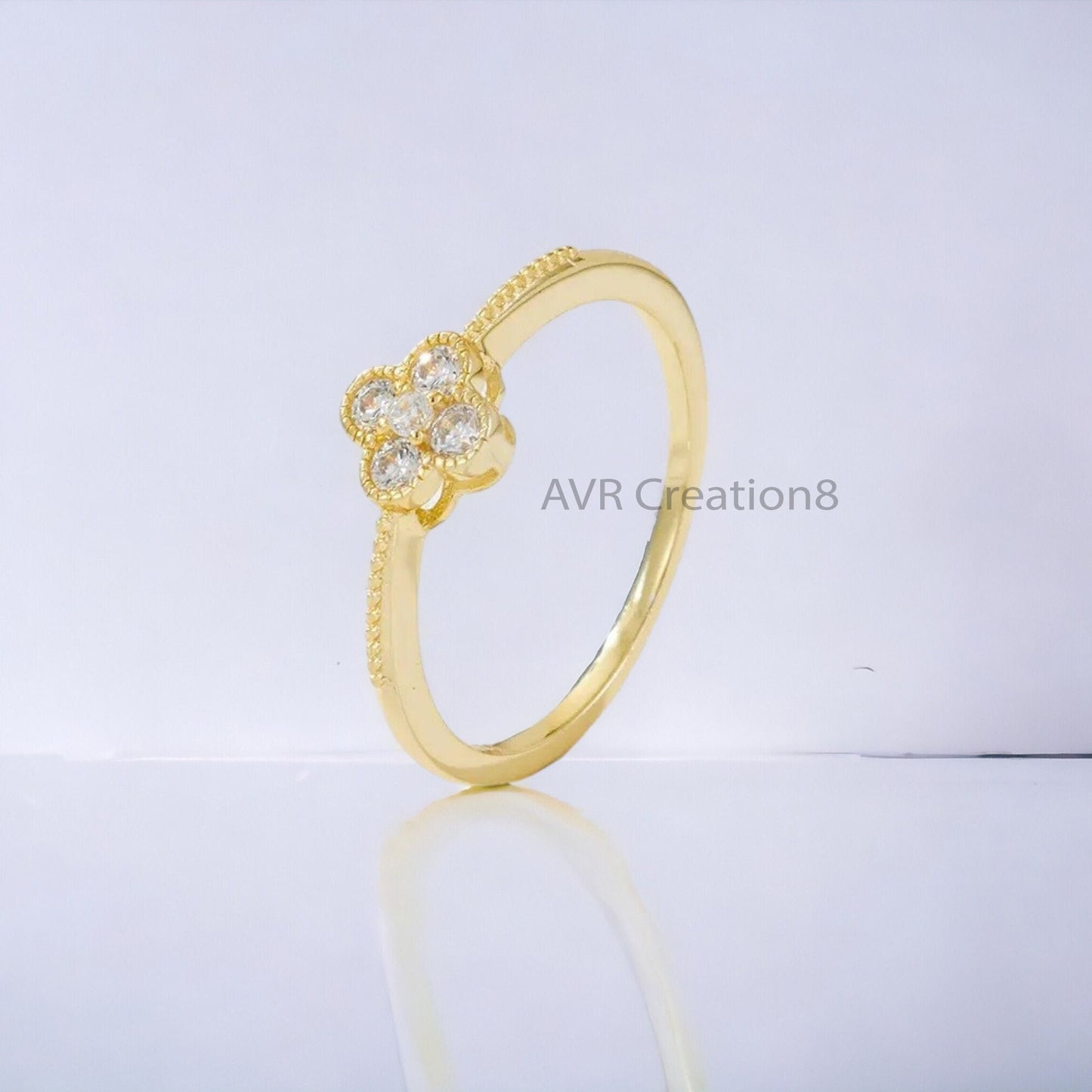 Dainty Diamond  Engagement Ring For Her, Stackable Diamond Ring, Five Stone Minimalist Ring, 14K Yellow Gold Plated, Gifts For Girlfriend