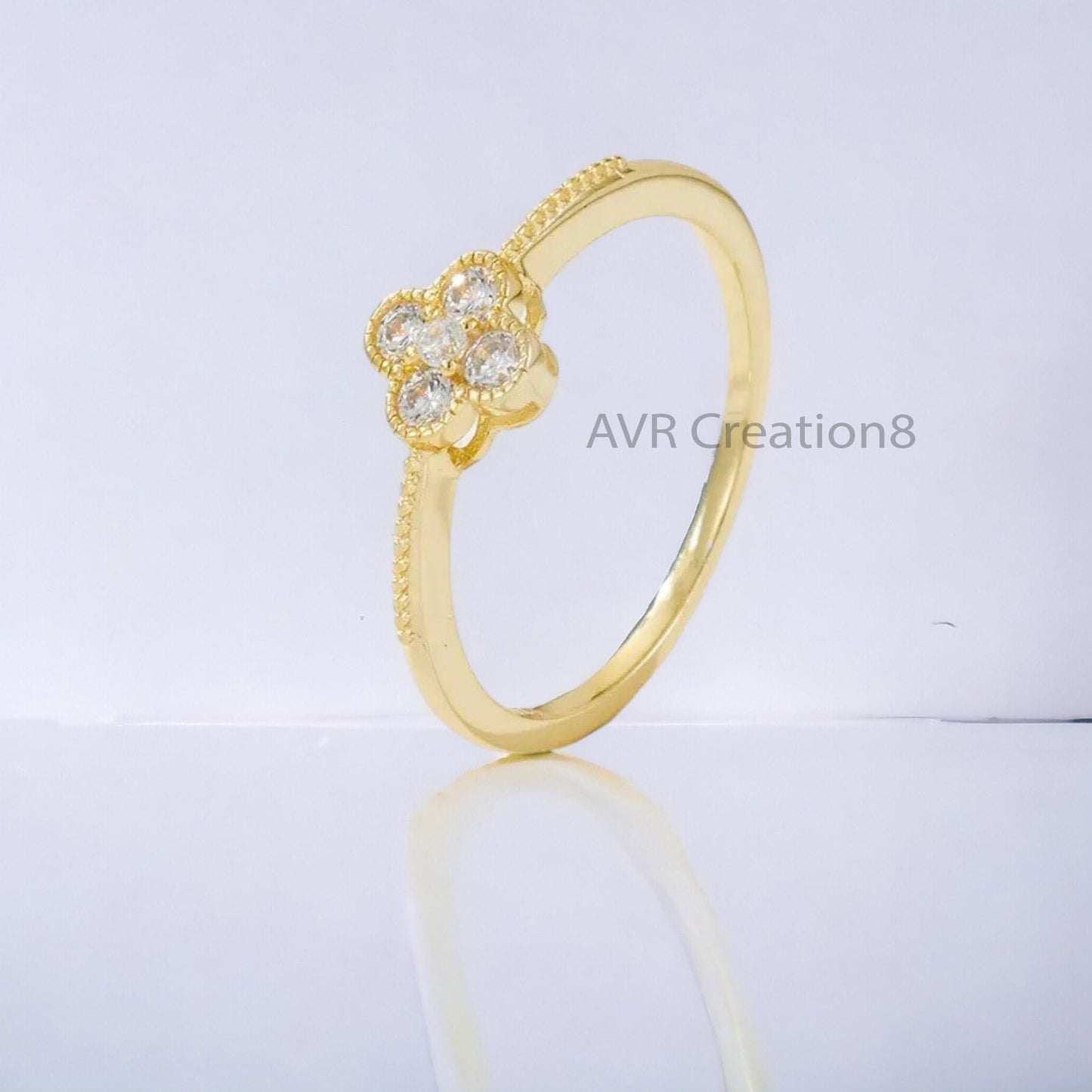 Dainty Diamond  Engagement Ring For Her, Stackable Diamond Ring, Five Stone Minimalist Ring, 14K Yellow Gold Plated, Gifts For Girlfriend
