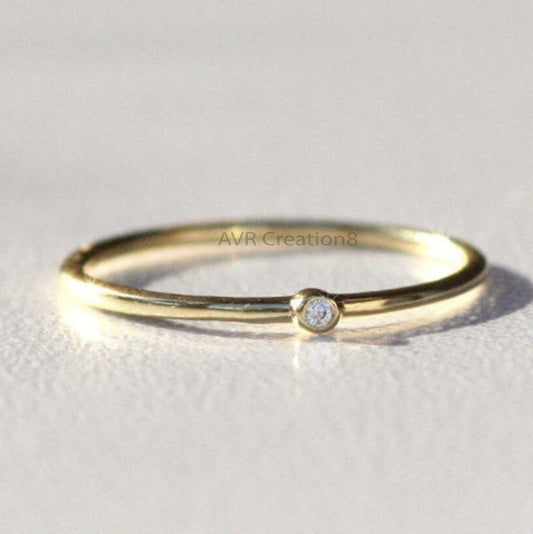 Bezel Set Dainty Diamond Promise Ring Gifts For Her, 925 Sterling Silver, Minimalist Diamond Ring, Stackable Ring,  Anniversary Gifts