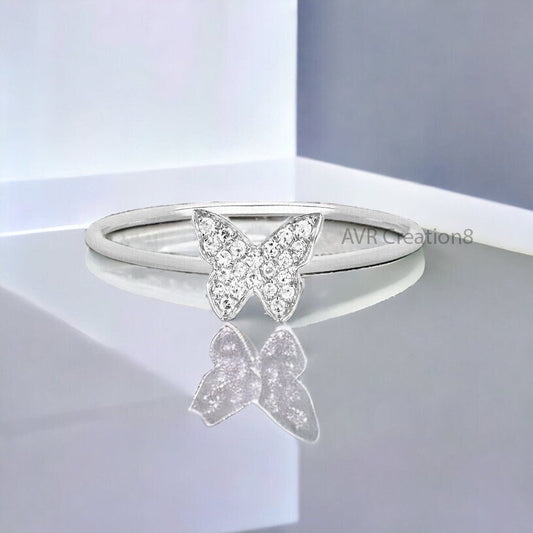 Diamond Butterfly Shape Ring, Diamond Handmade Ring, Cluster Diamond Ring, 925 Sterling Silver, Butterfly Wedding Ring, Gifts For Her