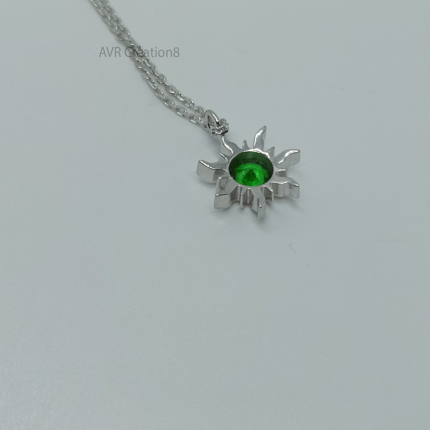 Sun Emerald Necklace | Green Emerald Moissanite Pendant | 925 Sterling Silver | May Birthstone Pendant | Celestial Jewelry | Gift for Her