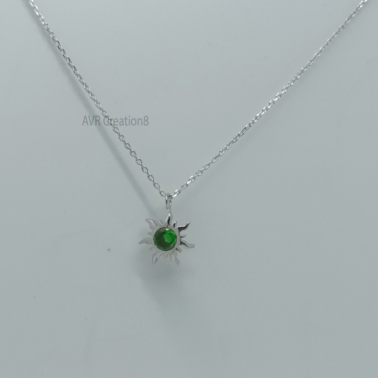 Sun Emerald Necklace | Green Emerald Moissanite Pendant | 925 Sterling Silver | May Birthstone Pendant | Celestial Jewelry | Gift for Her