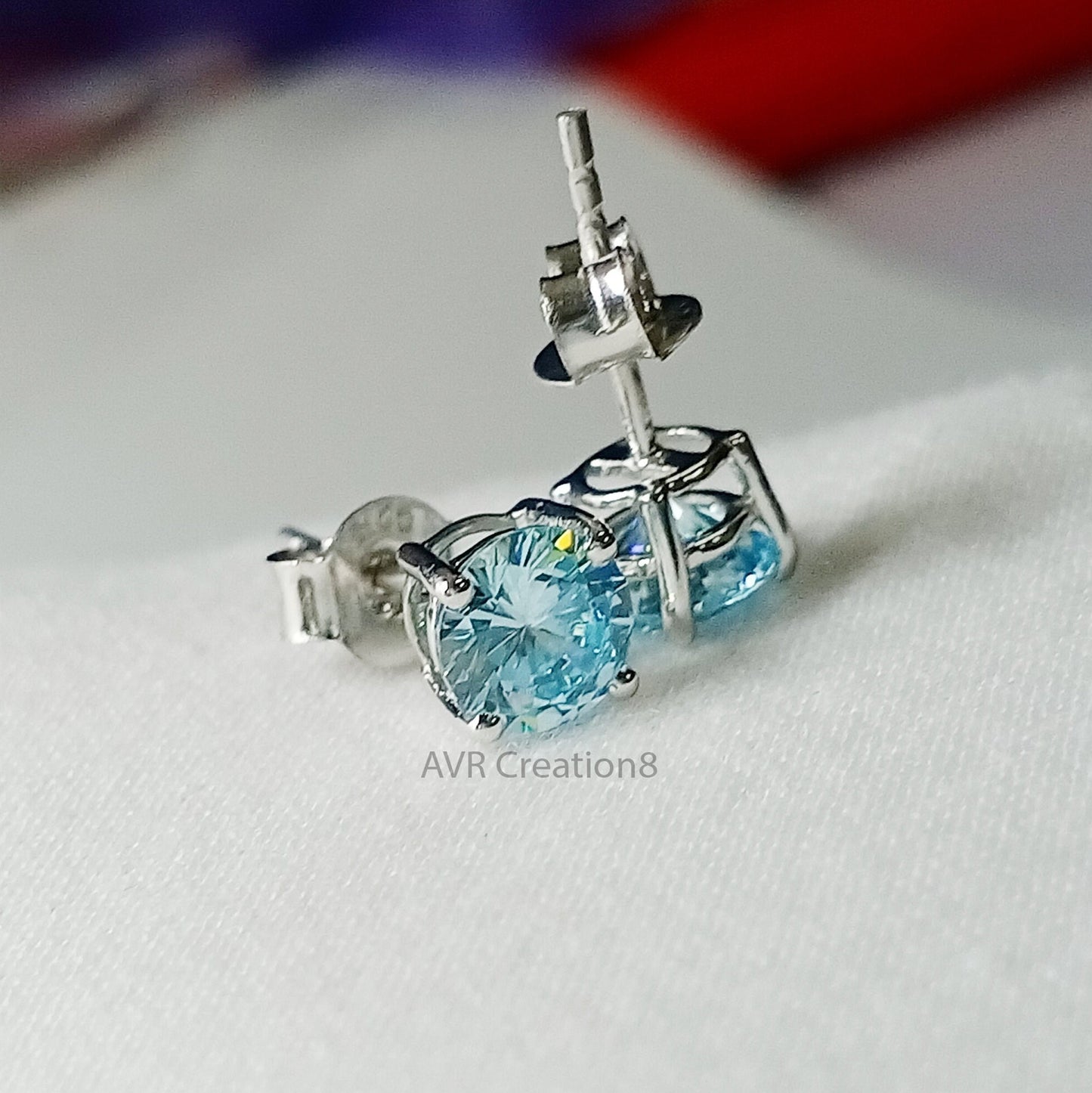 Blue Topaz Stud Earrings | Round Blue Topaz | 925 Sterling Silver | December Birthstone Earrings | Minimalist Everyday Jewelry Gift for Her