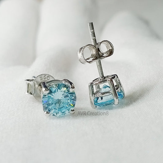 Blue Topaz Stud Earrings | Round Blue Topaz | 925 Sterling Silver | December Birthstone Earrings | Minimalist Everyday Jewelry Gift for Her