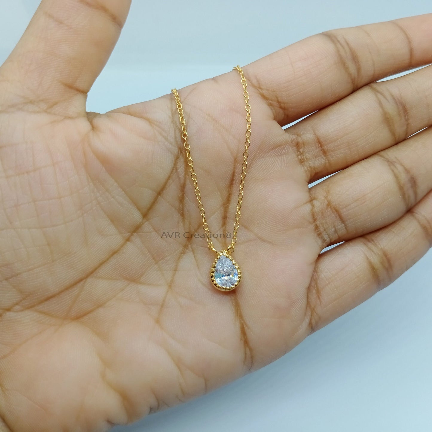 Pear Shape Pendant Necklace For Her, Ladies Solitaire Pear Necklace, 14K Yellow Gold Plated, Teardrop Pendant Necklace, Anniversary Gifts