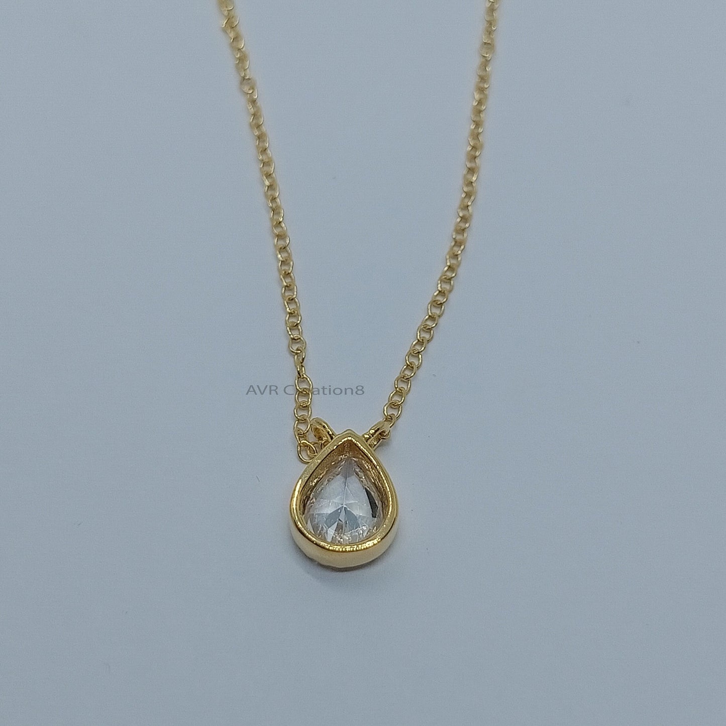 Pear Shape Pendant Necklace For Her, Ladies Solitaire Pear Necklace, 14K Yellow Gold Plated, Teardrop Pendant Necklace, Anniversary Gifts