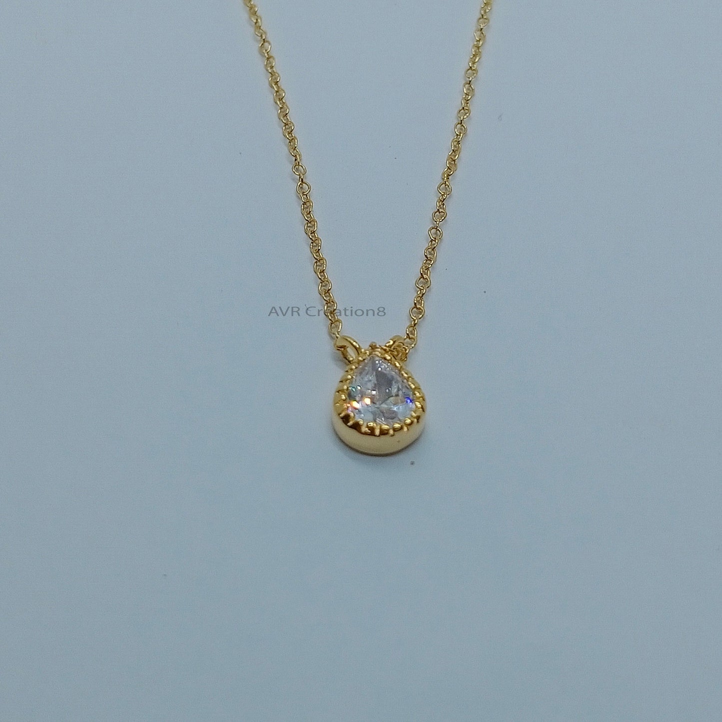 Pear Shape Pendant Necklace For Her, Ladies Solitaire Pear Necklace, 14K Yellow Gold Plated, Teardrop Pendant Necklace, Anniversary Gifts