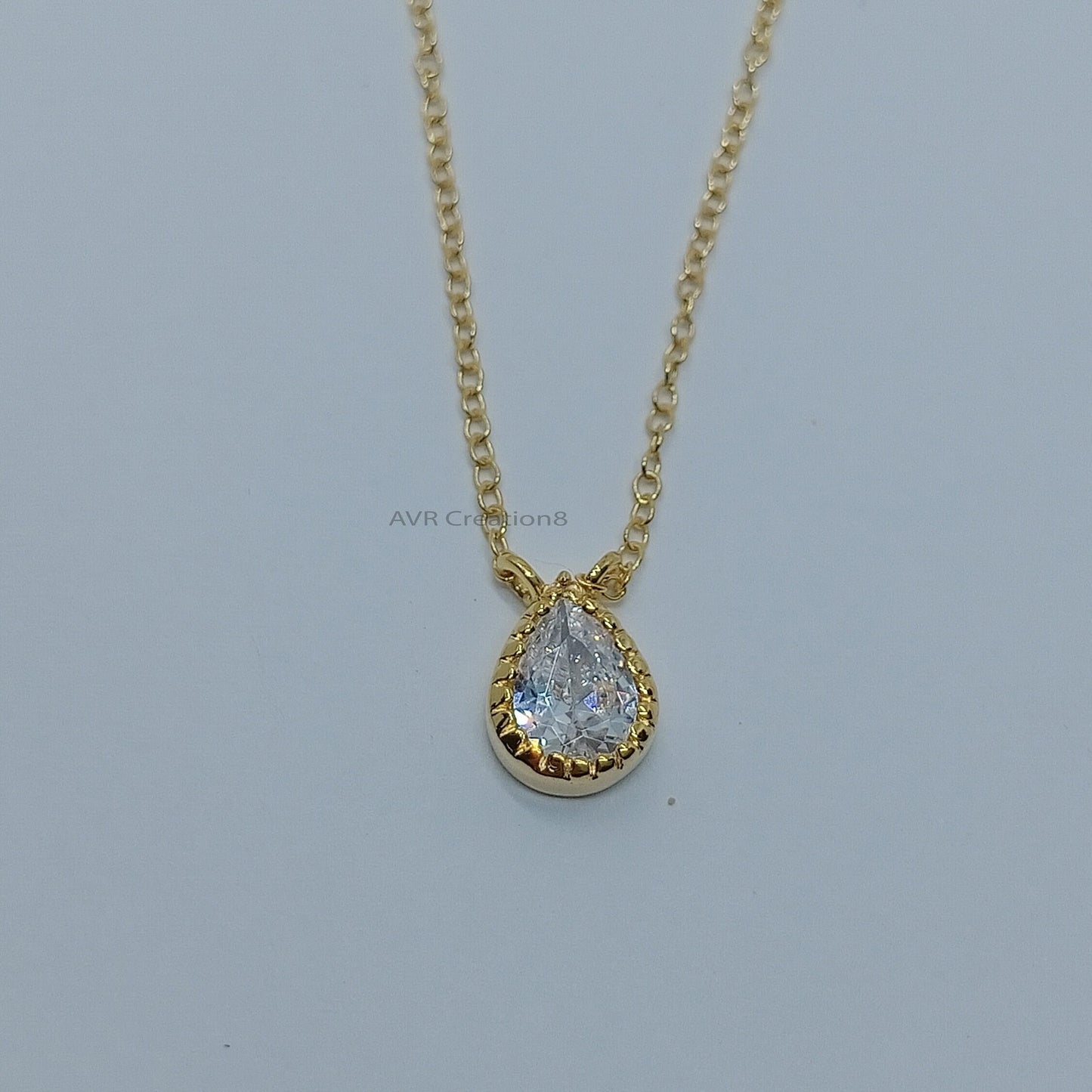 Pear Shape Pendant Necklace For Her, Ladies Solitaire Pear Necklace, 14K Yellow Gold Plated, Teardrop Pendant Necklace, Anniversary Gifts
