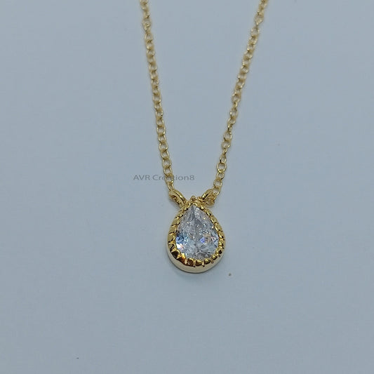 Pear Shape Pendant Necklace For Her, Ladies Solitaire Pear Necklace, 14K Yellow Gold Plated, Teardrop Pendant Necklace, Anniversary Gifts