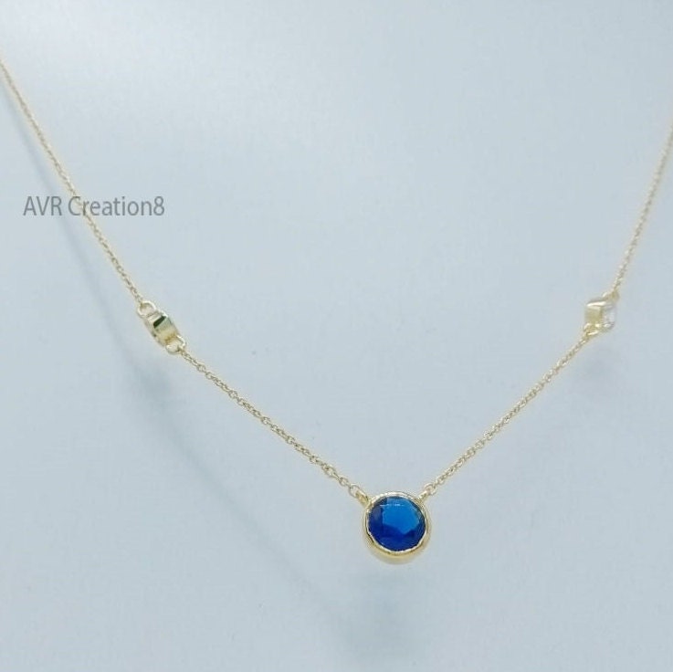 Blue Sapphire & Diamond Necklace Pendant | Bezel Set Diamond | 14K Yellow Gold Plated | Minimalist Pendant For Women | September Birthstone