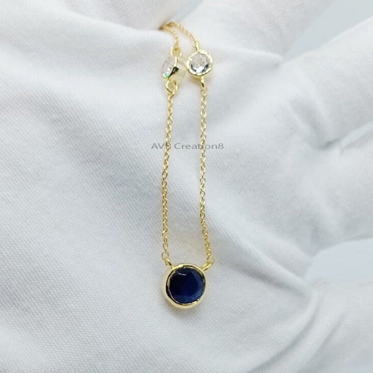 Blue Sapphire & Diamond Necklace Pendant | Bezel Set Diamond | 14K Yellow Gold Plated | Minimalist Pendant For Women | September Birthstone
