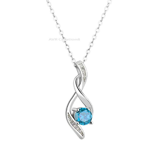 Infinity Swirl Blue Topaz Necklace | Sterling Silver Aquamarine Pendant | Dainty Gemstone Necklace | December/March Birthstone Gift For Her