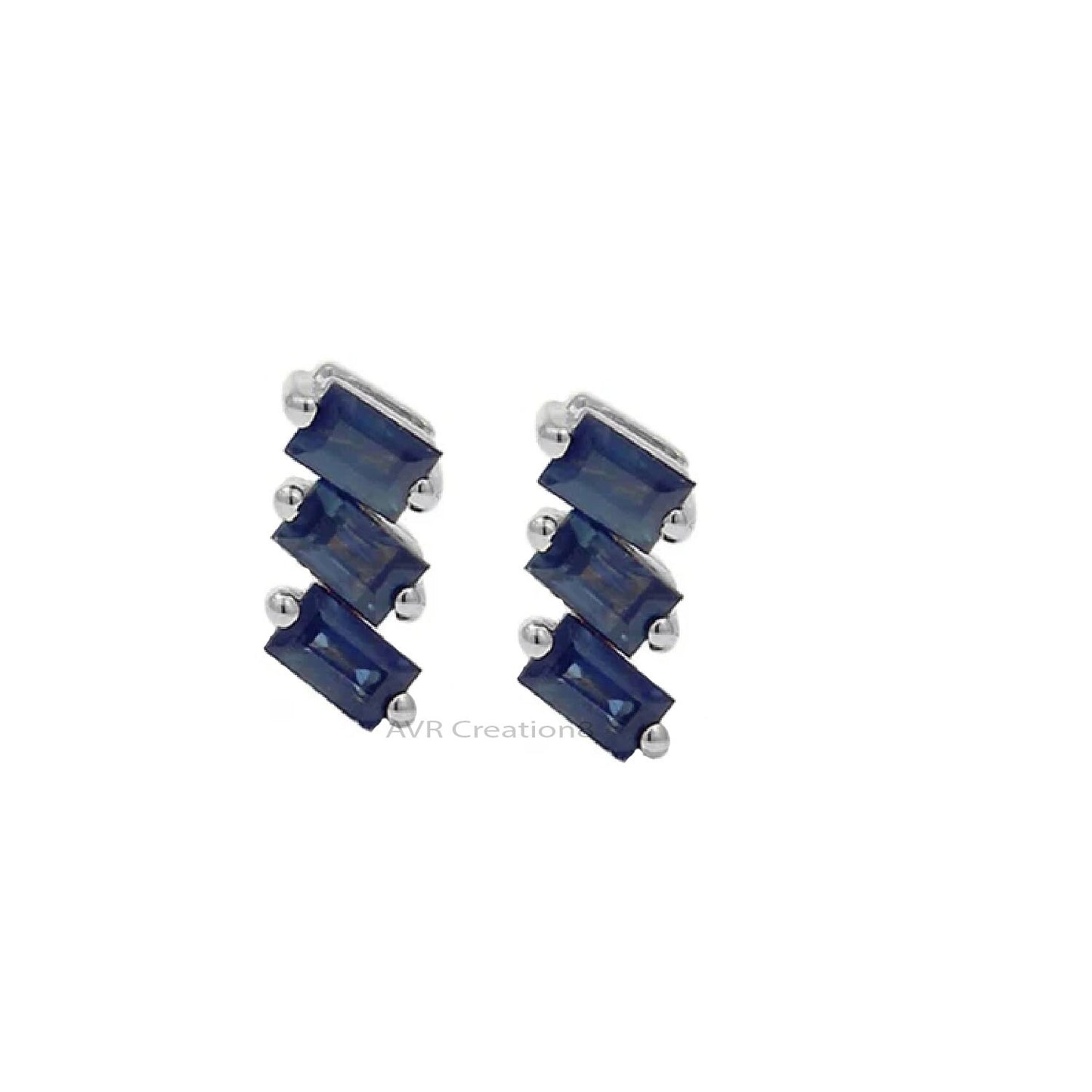 Dainty Sapphire Baguette Earrings, Baguette Studs, Blue Baguette Earrings, 925 Sterling Silver, Tiny Stud Earrings, Mother's Day Sale