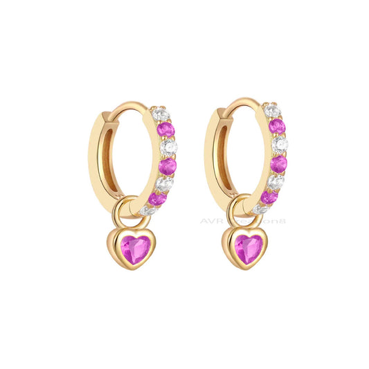 Heart Amethyst & Diamond Hoop Earrings, Purple Gemstone Earring, Daily Use Earrings, 14K Yellow Gold Plated, Anniversary Gifts, Mother Gifts