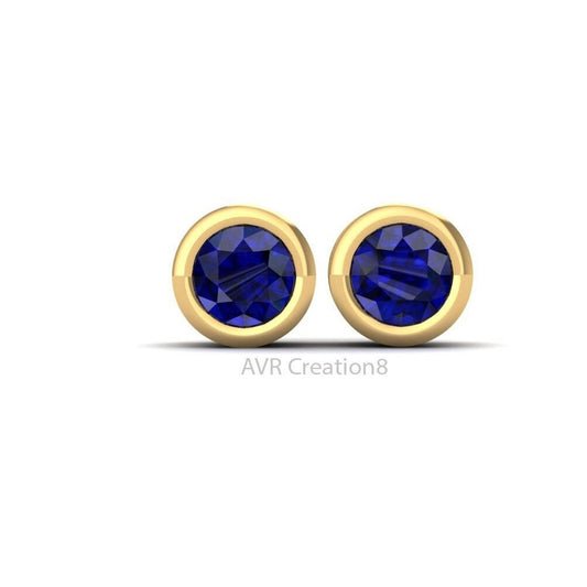 Blue Sapphire Bezel Set Dainty Gemstone Earrings, Everyday Wear Stud Earrings, 925 Sterling Silver, Anniversary Gifts, Gift For Her
