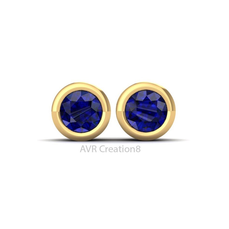 Blue Sapphire Bezel Set Dainty Gemstone Earrings, Everyday Wear Stud Earrings, 925 Sterling Silver, Anniversary Gifts, Gift For Her