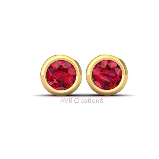 Dainty Red Ruby Stud Earrings, Bezel Set Earrings, Gemstone Earrings, 14k Yellow Gold Plated, Pushback Earrings, Gifts For Girlfriend